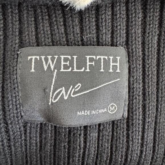 TWELFTH LOVE Sweater Vest Womens Medium Cream Black Faux Suede - Picture 9 of 11